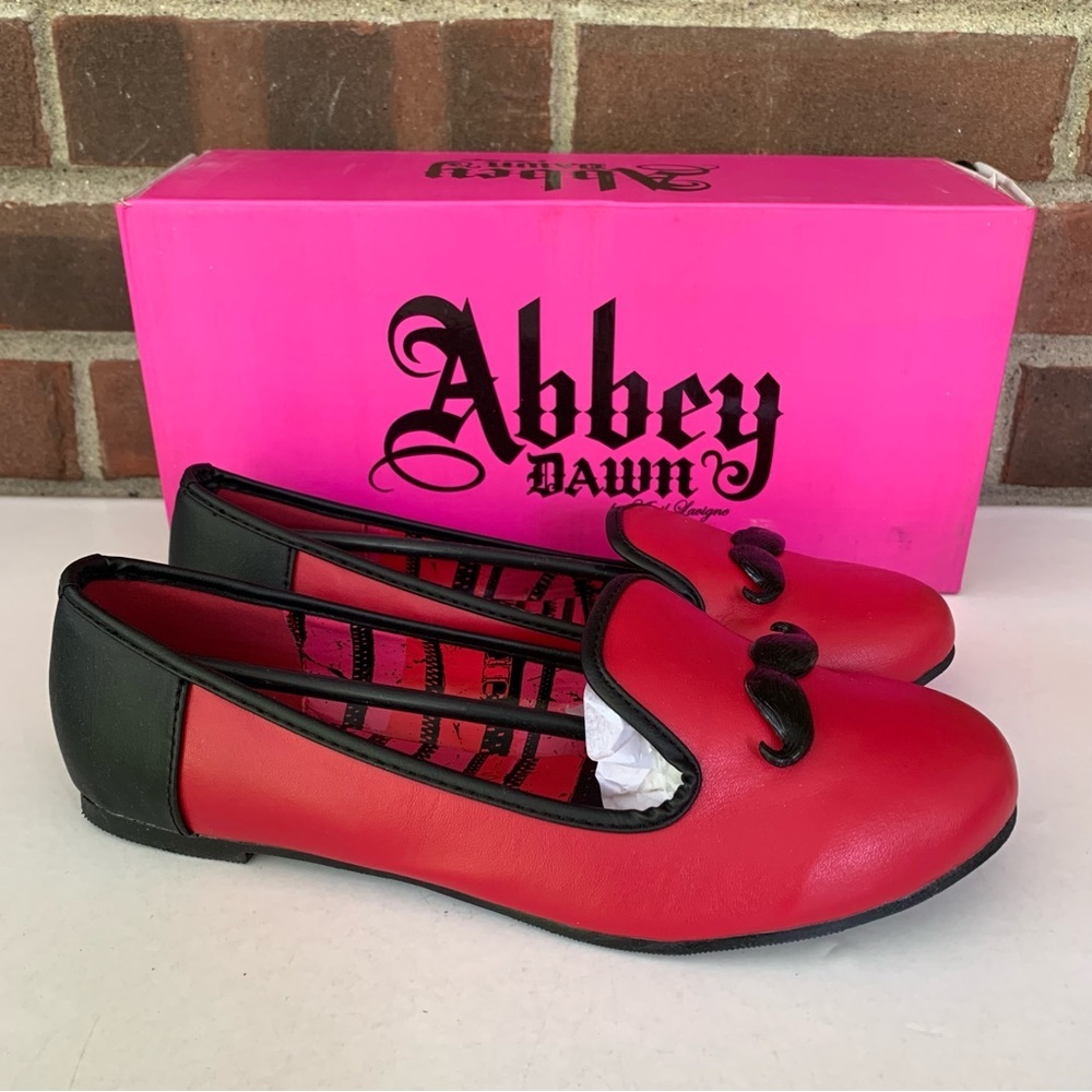 Abbey Dawn feel the love red slip on flats loafers mustache US 7 M NEW